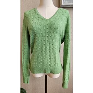 Marina Luna Women 100% 2-Ply Cashmere Cable Knit Pullover Sweater‎ Size XL Green